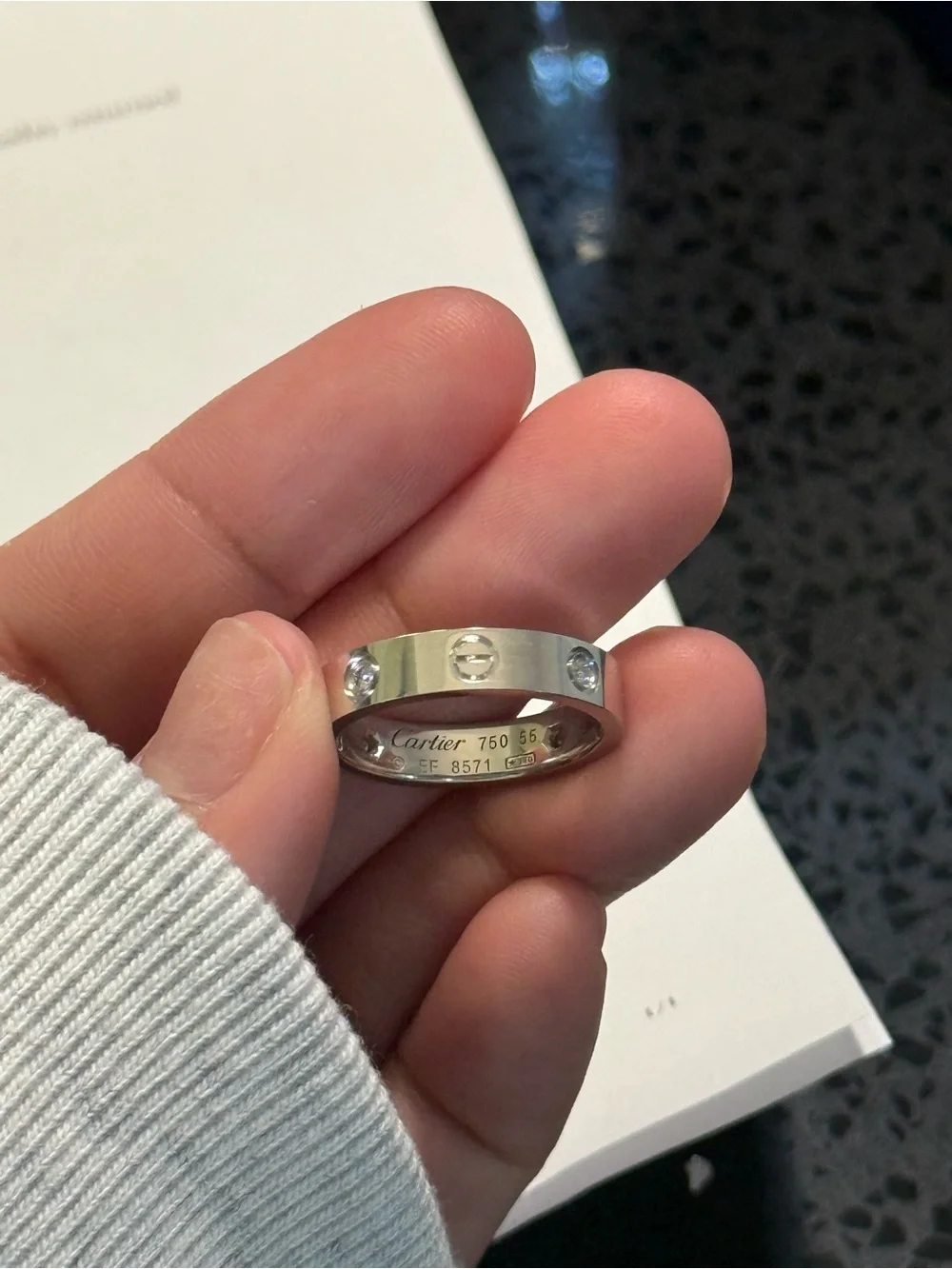 18K White Gold Cartier LOVE Ring 4 Diamonds